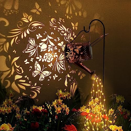 Solar Watering Can Outdoor Lights Garden Decor,Butterfly Hanging Lantern Waterproof Landscape Lights Outside Decoration for Yard Porch Patio Pathway Gardening Gifts(with 32 inch Shepherd Hook) - Image 2