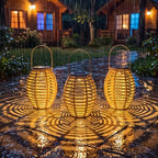VIHOSE 6 Pack Solar Lantern Outdoor Waterproof Rattan, Oval - Image 2