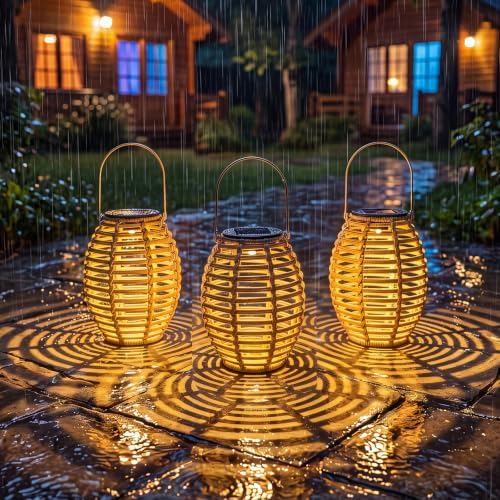 VIHOSE 6 Pack Solar Lantern Outdoor Waterproof Rattan, Oval - Image 2