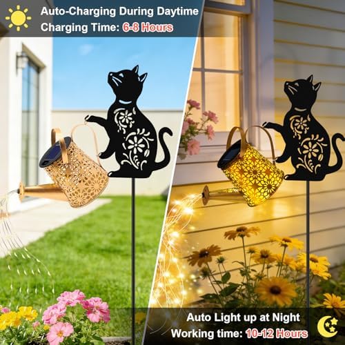 VOOKRY Solar Lights Outdoor,Watering Can with Cat Silhouette Stake - Image 2