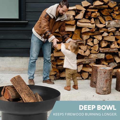 DENKOE Iron Fire Pit Table with Lid, Extra Thick and Heavy Duty Fire Bowl, Deep Round Firepit for Outdoor Bonfire Gatherings, Wood Burning Firepits for Outside Patio, Modern Outdoor Fire Pits - Image 5