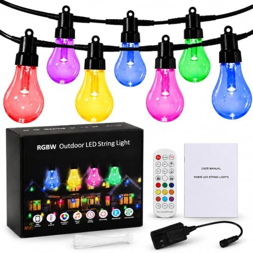 100FT (2x50FT) RGBW Outdoor String Lights for Backyard Party Decor by suoofoi