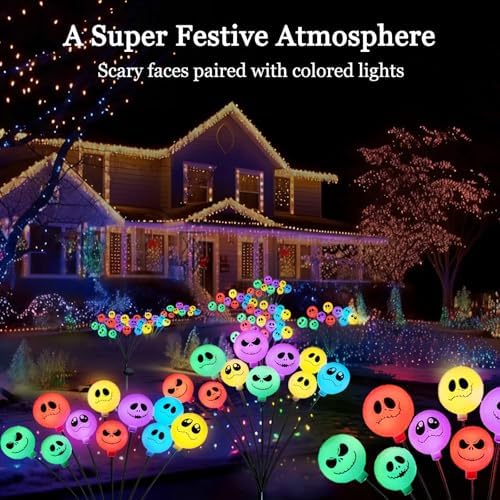 JUSTUP 2PCS Halloween-Themed Solar-Powered LED Lights, IP55 Waterproof Outdoor Lawn Lighting with 10-LED Chips, Spooky Ambience Garden Decor for Gardens Lawns & Halloween Parties (Multicolor) - Image 5