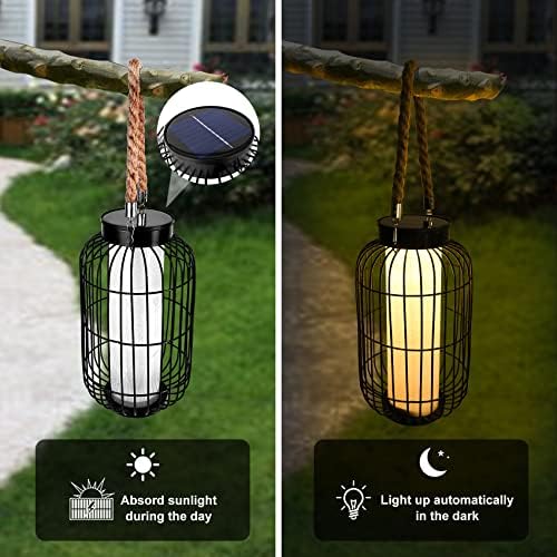 pearlstar Large Solar Powered Lantern Outdoor-Heavy Duty Metal Hanging Lights Decorative Solar Table Lamp Waterproof for Outside Patio Yard Garden Porch Tabletop Decor (Black) - Image 4