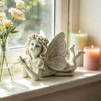 Garden Angel with Bird Statue, Resin Fairy Outdoor Memorial Decor - Image 6
