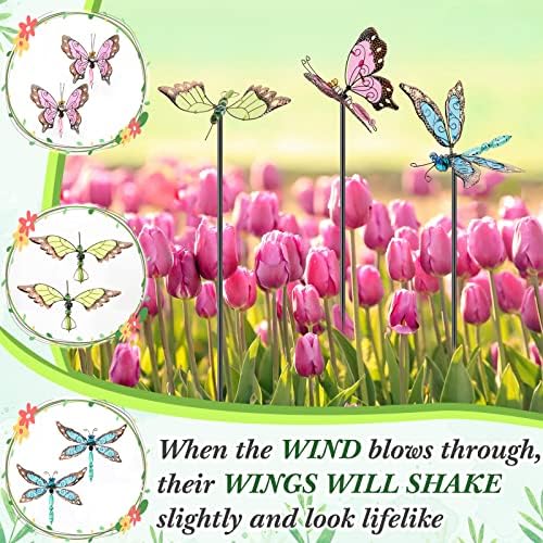 6 Pcs Metal Butterfly Garden Stakes Decor 34 Inch Dragonfly Hummingbird Butterfly Stakes Dragonfly Garden Decor Glow in The Dark Decorative for Indoor Outdoor Yard Lawn Pathway Patio - Image 5