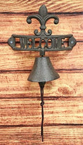 Ebros Gift Cast Iron Rustic Vintage Fleur De Lis Crown with Welcome Word Sign Door Wall Dinner Yard Bell Outdoor French Southwestern Farmhouse Accent Bells by EbrosGift