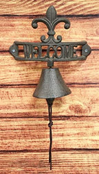 Ebros Gift Cast Iron Rustic Vintage Fleur De Lis Crown with Welcome Word Sign Door Wall Dinner Yard Bell Outdoor French Southwestern Farmhouse Accent Bells by EbrosGift