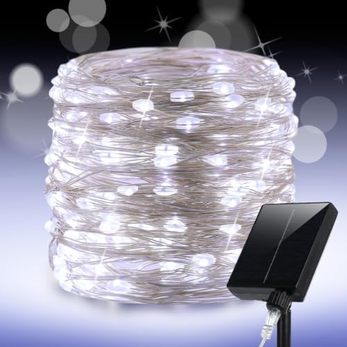 200FT 600LEDs Fairy Lights Solar Powered,Silver Wire,Cool White by ZELUXDOT