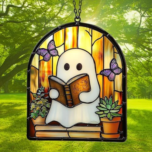 Funny Ghost Reading Book Acrylic Suncatcher - Image 3