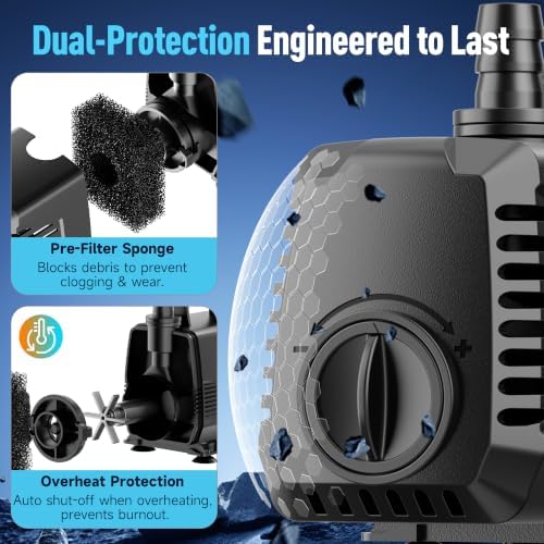 POPOSOAP 880GPH Submersible Water Pump, Water Fountain (85W 3200L/H) with 10.5FT High Lift Adjustable & 3 Nozzles & 16.4FT Cord, Ultra Quiet Aquarium Pump for Pond Fountain Waterfall Hydroponics-Q105 - Image 2