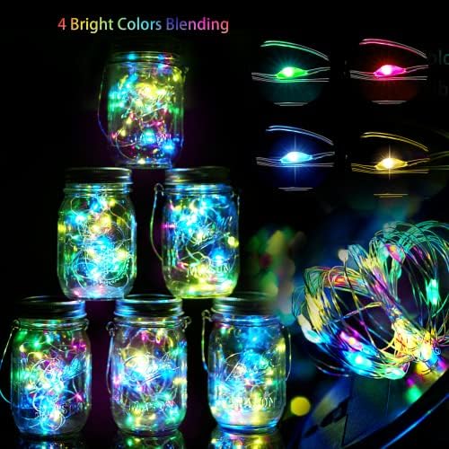 SmilingTown 30 LED 12 Pack Mason Jar Solar Lights Outdoor Colorful Solar Mason Jar Lid String Fairy Lights Hanging Lights for Patio Yard Garden Wedding Decorations[No Jar+12 Hangers] - Image 5