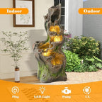 40" Tall Outdoor Water Fountain, 5-Tiers Cascading Realistic Tree Trunk Natural Water Feature, Large Garden Fountain with Waterfalls and LED Lights for Deck, Patio, Porch and Yard - Image 5