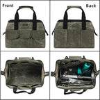 15 Inch Tool Bag, Heavy Duty Waxed Canvas Wide Mouth Water-Resistant Tool Pouch, Garden Tool Tote with 15 Pockets | ArmyGreen - Image 4