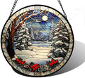 Winter Snow Night Scenery Stained Glass Window Hanging Suncatcher Gift 9.8" by DASTOLL