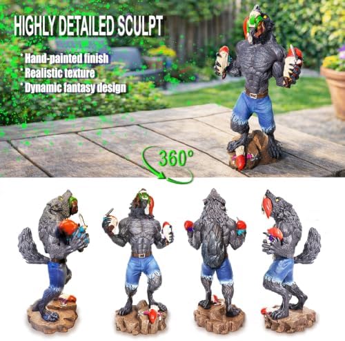Garden Gnomes Outdoor, Gnome Garden Decor, Funny Werewolf Garden Statue 12.6", Waterproof Resin, Weather-Resistant Lawn Ornament for Patio & Yard, Gift for Garden Lovers - Image 5