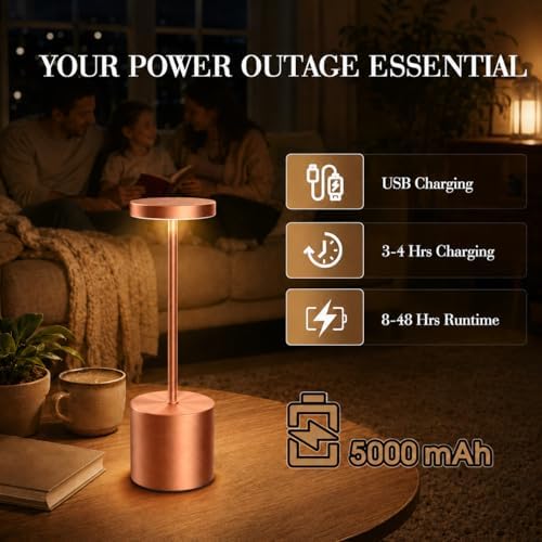 Rose Gold Cordless Table Lamps Set of 2, Battery Operated Rechargeable LED Lamps with Touch Control, 3 Color Temperatures, 5000mAh Dimmable Wireless Portable Lamp for Bedroom Nightstand Living Room - Image 6