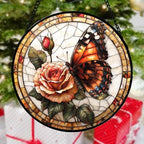 Rose Butterfly Stained Glass Window Hanging Suncatcher Gift for Women 15" - Image 3