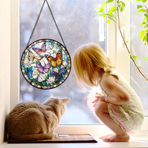 Colorful Butterfly Stained Glass Window Hanging Suncatcher Gifts 9.8" - Image 3