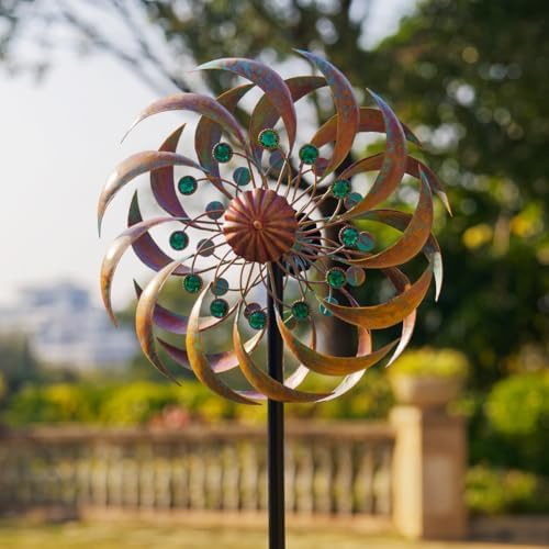 VEWOGARDEN Garden Metal Wind Spinners Outdoor Kinetic Wind Sculptures & Spinners for Yard Lawn Patio Decorations, Copper Green - Image 2