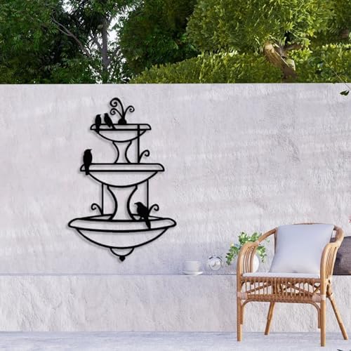 Fountain Metal Wall Art, Metal Birdbath Wall Art, Fountain Wall Decor, Garden Wall Decor, Waterfall Wall Art, Patio Wall Decor, Metal Minimalist Wall Art, Outdoor Metal Wall Art, Wall Hangings (30"x20" | 76x50.5 cm, Black) - Image 7