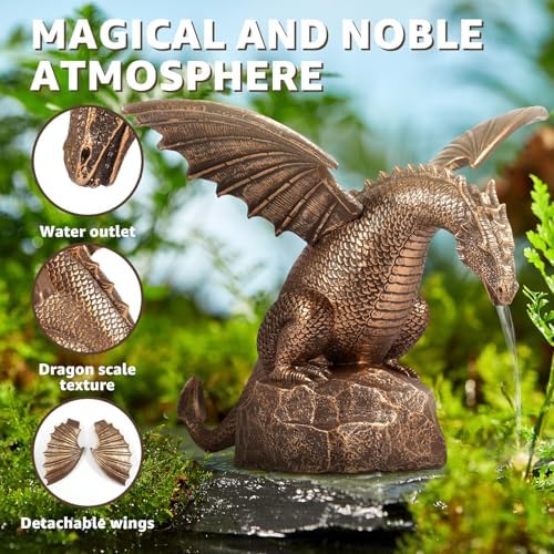 Dragon Water Fountain Décor, Resin Garden Dragon Statue Fountain, Vintage Dragon Waterfall Fountain Sculpture, Vivid Dragon Fountain Ornament for Outdoor Yard Garden - Image 3