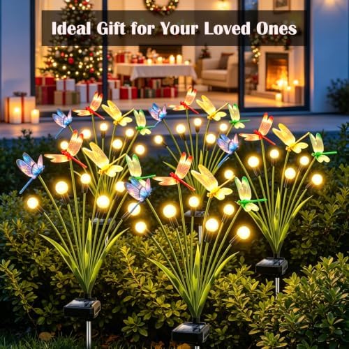 VOOKRY Dragonfly Solar Garden Lights Outdoor (6 Pack, 36 LEDs), Dragonfly Outdoor Decor with Solar Firefly Lights Waterproof Swaying Light for Yard Patio Pathway Gardening Gift for Women, Warm White - Image 6