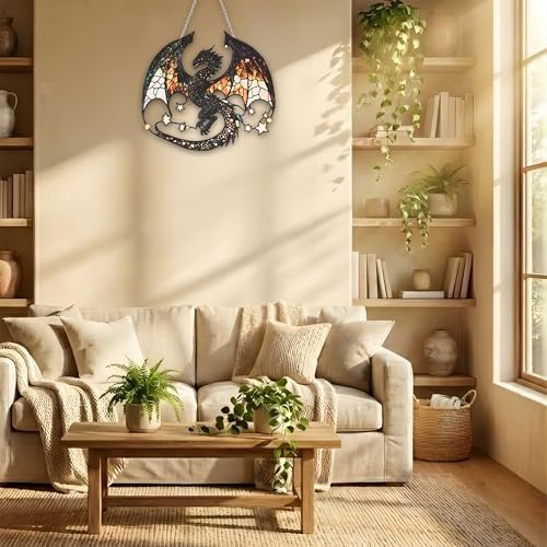 Celestial Dragon Acrylic Suncatcher 10 Inches, Halloween Decoration Indoor Outdoor, Bedroom Porch Decor, Stained Glass Effect Window Hanging, Gothic Fantasy Ornament, Dragon Gift for Her - Image 6