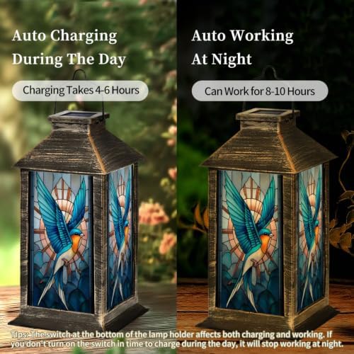 Solar Lantern Retro Geometric Bird Stained Outdoor Waterproof Garden Hanging Lantern Solar Powered Lighting Outside Solar Light for Patio Yard Camping, Gifts for Women Mom - Image 4