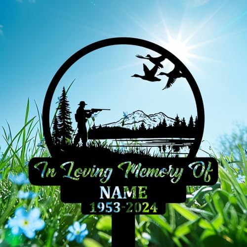 Personalized Hunter Grave Marker Mallard Hunting Memorial Garden Stake 8-24 inch Hunter Dad Loss Gift, Hunter Memorial Gift Loss of Loved One (Mallard Hunting) - Image 2