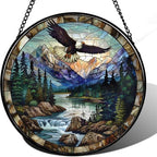 9.84 Inch Wilderness Eagle Summit Stained Glass Window Hanging Sun Catcher Glass Panel Suncatcher Indoor Window Wall Art Home Decor Gift for Lovers Women Mother's Day Christmas by Unknown
