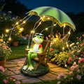 Solar Red Wine Frog Statue Umbrella LED Lantern Waterproof Yard Decor by ASDFG