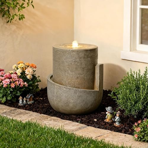 18H Modern Outdoor Water Fountain Zen-Style with Warm LED Lights by Bumilgar