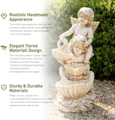 15.7" High 3-Tiers Cascading Rock Outdoor Water Fountain with LED Lights, Large Freestanding Fountains and Waterfalls for Garden, Patio, Yard, and Deck Decor with Featuring Natural Stone Look - Image 7