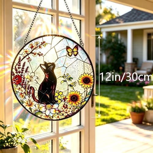 Larger 12-in Black Cat Suncatcher Stained Glass Window Hanging Sun Catcher - Image 4