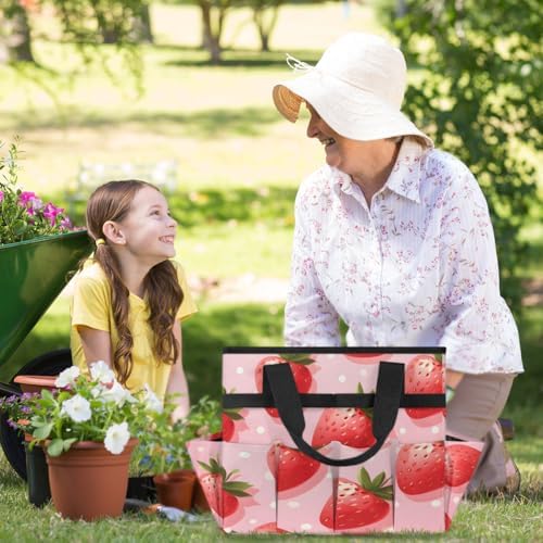 Strawberry Garden Tool Bag Organizer Heavy Duty Summer Fruit Gardening Tote Bag with 10 Pockets for Women Men Gardening Gifts - Image 6