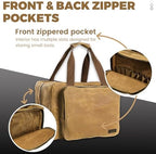Tool Tote Bag - Large Capacity Tool Carrying Bag with 2 Zipper Pouches, Sustainable 16OZ Waxed Canvas Garden Tote for Gardening Set Hammer Fishing Gear Goggles - Khaki - 15.5"L x 7.5"W x 11.5"H - Image 4