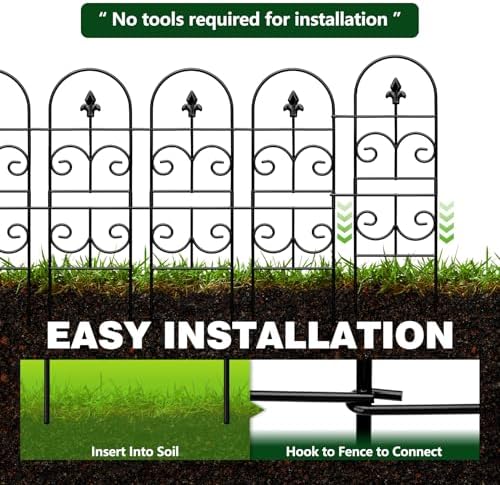 32in(H) x 10ft (L) Tall Decorative Metal Garden Fence Panels - 9 Pack Rustproof No Dig Fence Animal Barrier for Dogs, Outdoor Yard Fencing for Patio Flower Bed Garden & Landscape Border - Image 5