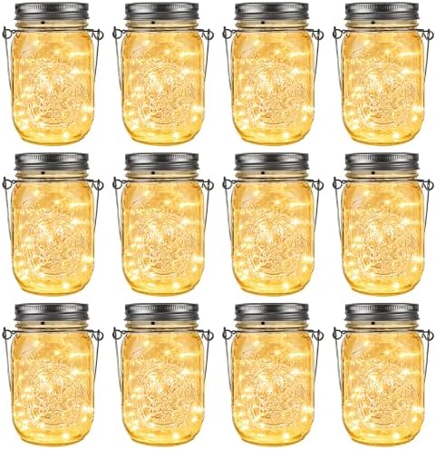 GIGALUMI Solar Mason Jar Lights, 12 Pack 30 Led String Fairy Lights by GIGALUMI