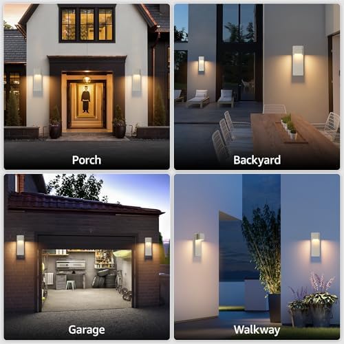 2 Pack 13" Modern Outdoor Led Wall Light,16W 3000K 1200Lumen Porch & Patio Hardwired Wall Mount Wall Sconces,Exterior IP65 Waterproof Aluminum Wall Lamp for Front Door Garage Garden(Nickel) - Image 3