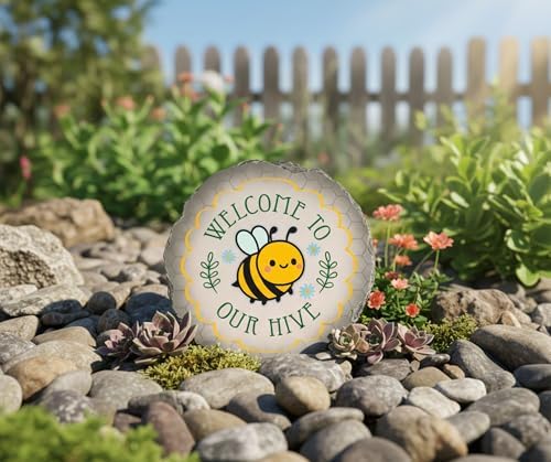 Magnolia Garden 10-Inch Welcome to Our Hive Decorative Stepping Stone – Cute Bumble Bee Resin Garden Walkway Tile – Whimsical Yellow & Green Outdoor Accent - Image 2