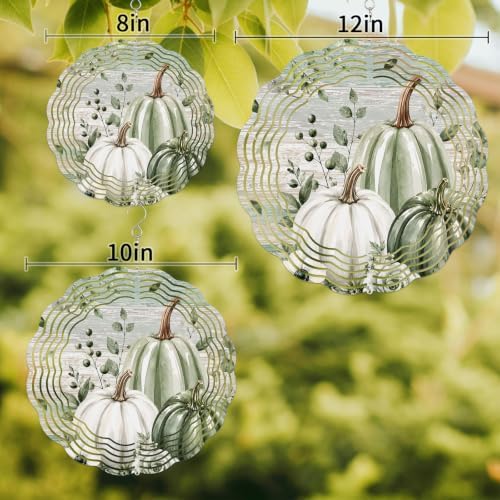 10 Inch Sage Green Pumpkins Fall Wind Spinner for Yard and Garden, Farmhouse Wooden Thanksgiving Hanging Ornaments Outdoor 3D Kinetic Wind Sculpture Spinners Indoor Outdoor Patio Décor Ornaments Gift - Image 3