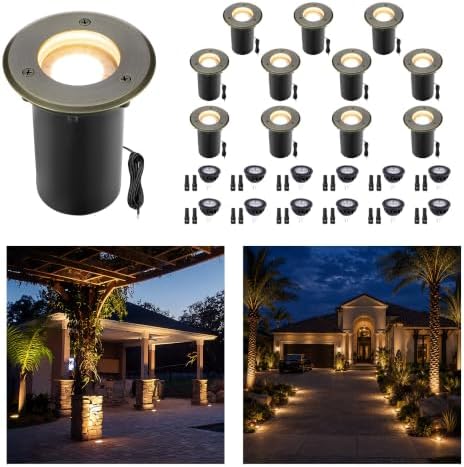 Gardenreet Brass Low Voltage Landscape Well Lights, 12V Flat Top, 12 Pack by Gardenreet