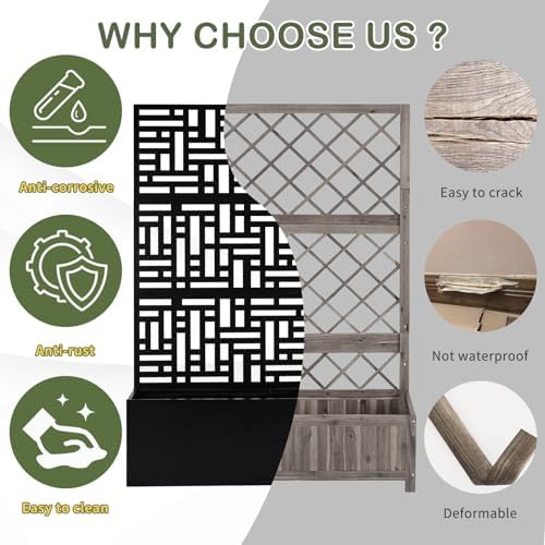 VINGLI 71"H Metal Raised Garden Bed with Trellis, Outdoor Planter Box for Climbing Vegetables, Fruits and Flowers, Privacy Screen, for Backyard, Patio, Balcony (Black) - Image 4