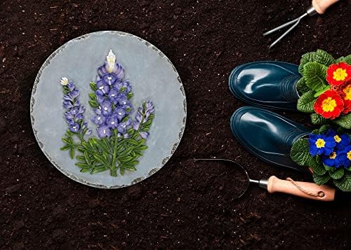NAT & Jules Floral Colorful Dimensional Indoor Outdoor 12 inch Round Cast Resin Decorative Garden Stepping Stone, Patio, Walkway Sculpture Yard Art, Bluebonnet - Image 6
