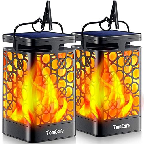 TomCare Solar Lanterns Outdoor, Flickering Flame Hanging Lights, 2 Pack by TomCare