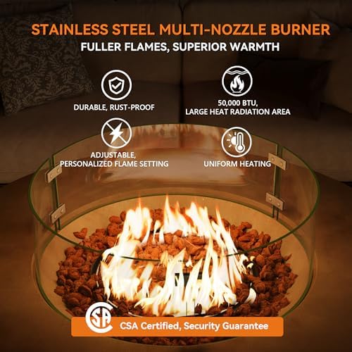 COSIEST Outdoor Propane Fire Pit Coffee Table w Bronze 42 inch Round Base Patio Heater, Certified, 50,000 BTU Stainless Steel Burner, Wind Guard, Tank Outside, Free Lava Rocks, Waterproof Cover - Image 5