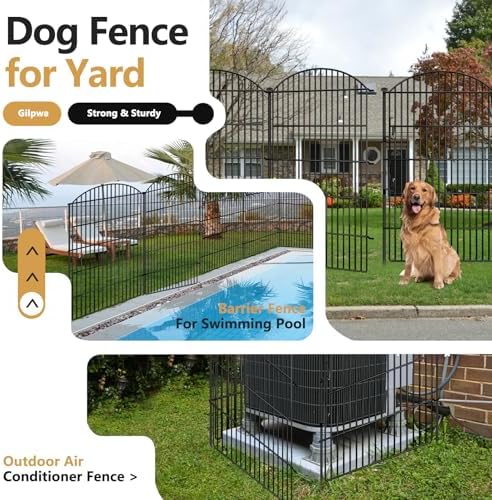 10 Panels Decorative Garden Fence with Lock, 48in (H) x 24ft (L) No Dig Dog Animal Barrier for Outdoor Yard, Rustproof Ground Stakes Metal Fencing for Yard, Patio, Flower Bed - Image 6