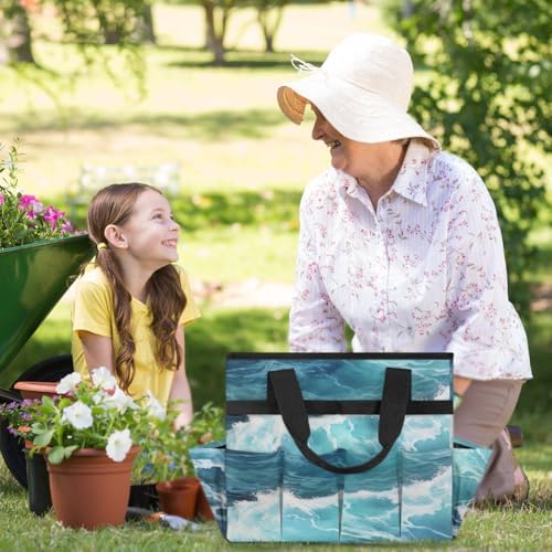 Sea Waves Garden Tool Bag Organizer Heavy Duty Ocean Gardening Tote Bag with 10 Pockets for Women Men Gardening Gifts - Image 6