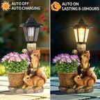 Solar Squirrels Outdoor Statues, Garden Sculpture with Flowerpot & Lantern - Image 4